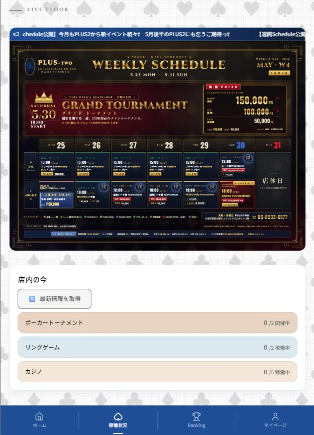 テーブル稼働状況画面のスクリーンショット